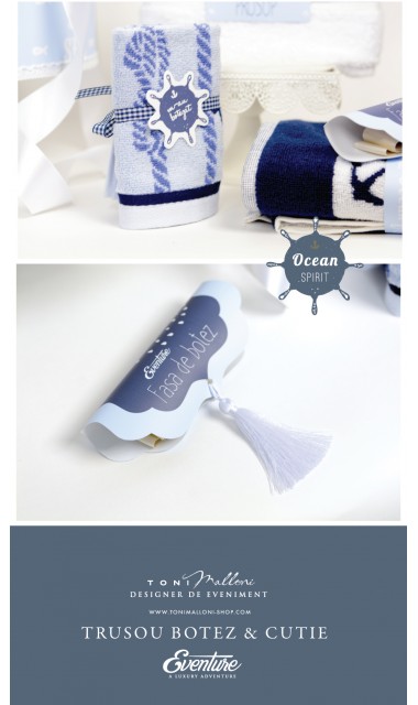Trusou de botez brodat cu elemente nautice, navy, Ocean 6